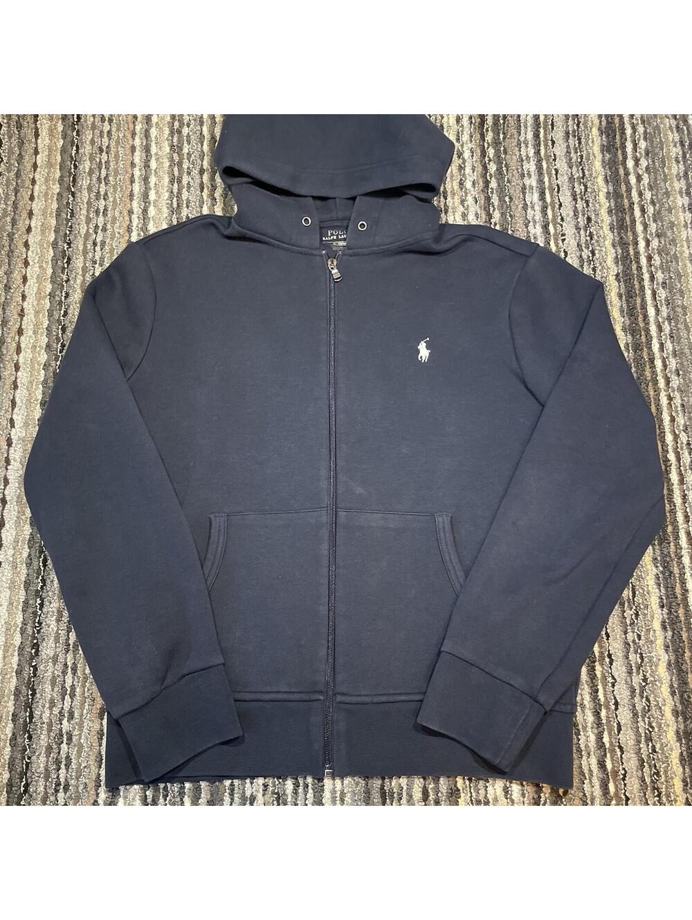 Polo Ralph Lauren Double-Knit Zip Up Hoodie Medium Black Performance Tech *READ*
